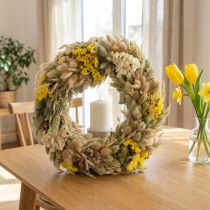 Itens Coroa de flores secas, decoração natural para mesa, sala de estar e corredor, 25 cm