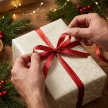 Itens Fita de presente de Natal fita de cetim vermelho ouro L6mm C50m