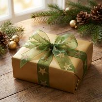 Itens Fita estrela fita de organza verde ouro Natal W25mm L18m
