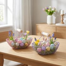 Itens Cesto de arame com alça de madeira, ideal para uma decoração moderna e elegante, 17 cm, conjunto de 6 peças.