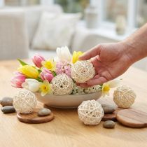 Itens Bolas decorativas de mesa em rattan branqueado, rattan cor creme, Ø5cm, 24 peças