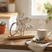 Itens Suporte decorativo em madeira de metal para café em prata natural 25x5x26cm