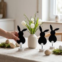 Itens Suporte de decoração de mesa coelhinhos da Páscoa em feltro preto 28,5 cm 4 unidades