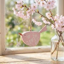 Itens Pássaro decorativo de primavera decoração suspensa madeira rosa 15×8,5cm
