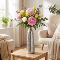 Itens Vaso decorativo vaso de flores martelado em metal prata Ø9,5cm Alt.32cm