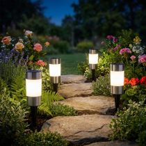 Itens Luzes de Jardim Solares LED em Aço Inox H14cm Conjunto de 4
