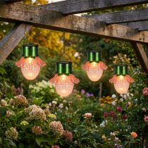Itens Luminária solar LED pendente em formato de flor, Ø11,5cm, conjunto com 4 peças
