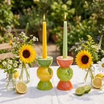 Itens Porta velas decorativo de cerâmica com limão e lima H10,5cm 2 peças