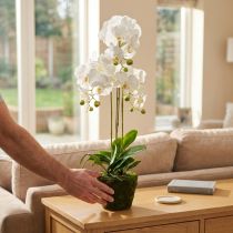 Itens Orquídeas artificiais para vaso branco 80cm