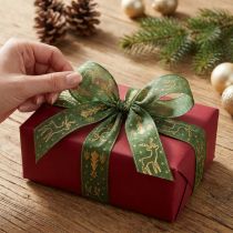 Itens Fita de Natal com borda de arame rena verde ouro W25mm L18m