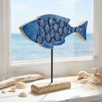 Itens Peixe de madeira decorativo marítimo em suporte azul 25cm × 24,5cm