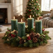 Itens Conjunto de 4 velas cilíndricas de cor sólida, verde-escuro, 60×110mm, estilo rústico, ideais para o Advento, com longa duração.