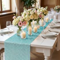 Itens Corredor de mesa com lantejoulas turquesa L25cm C228cm
