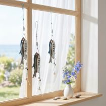 Itens Enfeites de peixe de madeira para pendurar, azuis, 36 cm, conjunto de 4 peças.