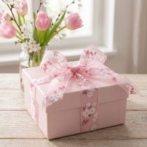 Itens Fita de organza rosa com flores fita para presente 20mm 20m