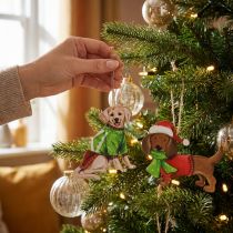 Itens Enfeite de Natal em forma de cachorro, enfeite decorativo para pendurar, cachorro com cachecol e chapéu, 12 cm, 2 peças.