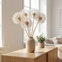 Itens Dente-de-leão gigante, flor decorativa seca para design de interiores moderno, 12 cm, pacote com 4 unidades.