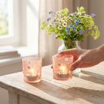 Itens Elegante castiçal com delicado design floral para uma decoração harmoniosa do ambiente, 8 cm, conjunto de 4 peças.