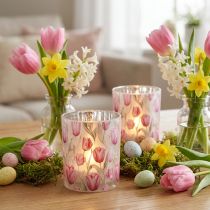 Itens Lanterna elegante com motivo de tulipa para decoração primaveril aconchegante, 12,5 cm, 2 peças.
