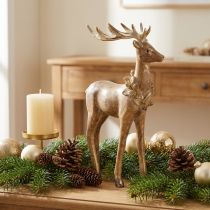 Itens Estatueta decorativa de veado com chifres, para colocar em pé, decoração de Natal, 28 cm