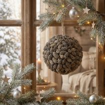 Itens Bola decorativa em forma de cone de amieiro para pendurar, com acabamento branco lavado, 20 cm