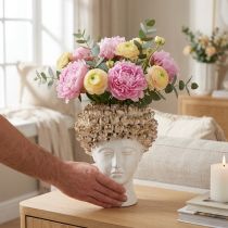 Itens Vaso de Cerâmica com Rosas Branco Castanho Ø19cm H2.5cm