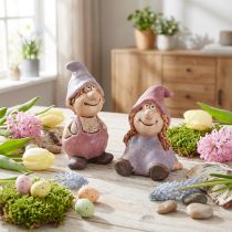 Itens Par de gnomos da primavera, menino e menina, roxo e rosa, 10/14 cm de altura, 2 peças