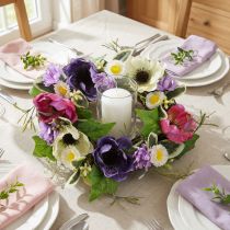 Itens Coroa de Flores Artificiais Anêmonas Margaridas Roxo Branco Ø25cm