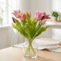 Itens Flores artificiais coroa tulipas roxo rosa 7 peças em buquê 34cm