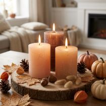 Itens Conjunto de velas de pilar, 3 cores: marrom, damasco e areia, 60x80mm, 12 peças, decoração rústica, longa duração.