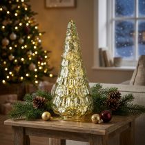 Itens Árvore de Natal com iluminação LED vintage verde ouro 38cm