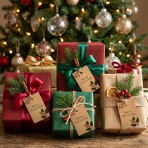 Itens Etiquetas para presentes Feliz Natal papel castanho natural 8,5×5,5cm 20 un