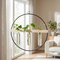 Itens Vaso decorativo em formato de tubo de ensaio, com aro de metal, preto, para pendurar, moderno.