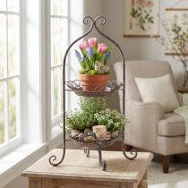 Itens Metal etagere 2 camadas marrom branco Ø25,5cm 63,5cm