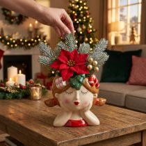 Itens Cabeça de planta cerâmica menina plantador decorativo natal altura 17cm