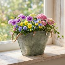 Itens Vaso de flores com alças, bolsa, metal, juta, 24,5×17×15,5cm