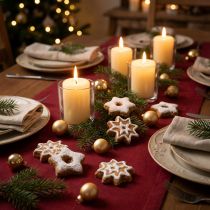 Itens Biscoitos decorativos de Natal em formato de estrela, 24 unidades, para decoração de mesa festiva, com aparência de açúcar de confeiteiro, estrelas decorativas de poliresina com aproximadamente 6 cm.