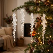Itens Enfeites de Natal em forma de pingente de gelo com glitter, decoração de inverno, 17,5 cm, 4 peças