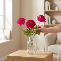 Itens Ranúnculo artificial individual para decoração de interiores atemporal e versátil, 51 cm, 3 peças
