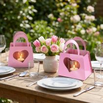 Itens Lanterna de metal com bolsa de inserção de vidro rosa H18cm 2 peças