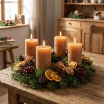 Itens Conjunto de 4 velas de pilar cor caramelo sólido, 70×100mm - Decoração rústica, longa duração, velas marrons para um ambiente aconchegante.