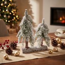 Itens Decoração de árvore de natal verde branco inverno sobre base de madeira Alt.28cm