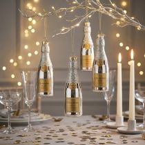 Itens Garrafa de champanhe para pendurar decoração de passagem de ano prata 13cm 5 un