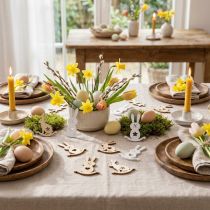 Itens Coelhinho de decoração de Páscoa para espalhar madeira branca, decoração de dispersão natural Coelhinho de Páscoa 96 peças