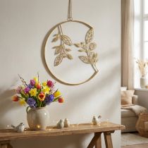 Itens Decoração de parede em metal, para pendurar, dourada, Ø38cm, com galhos, estilo antigo, charme de verão