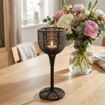 Itens Porta-velas de metal preto, em formato de taça de vinho decorativa, Ø13cm, A31,5cm