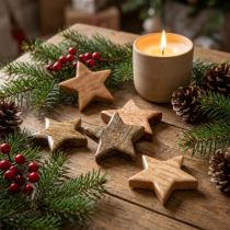 Itens Estrelas de madeira decoração espalhada estrela Natal brilho natural Alt.5cm 12 unidades