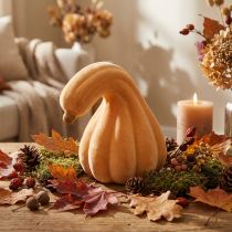 Itens Abóbora decorativa curvada laranja flocada Abóbora decorativa artificial 18cm