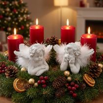 Itens Anjo deitado, decoração de Natal, decoração de anjo com penas, Advento branco H8 / 8,5cm C14 / 12,5cm conjunto de 2