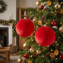 Itens Bola de Natal de veludo vermelho, bola decorativa grande para pendurar, 25 cm, 2 peças